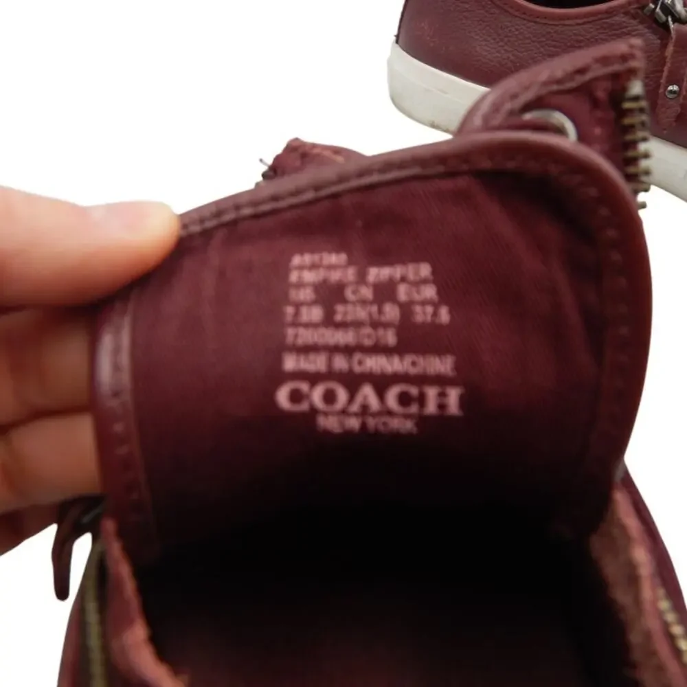 Coach Empire Zipper Leather Sneakers Shoes Burgundy Size 7.5B - Picture 7 of 8